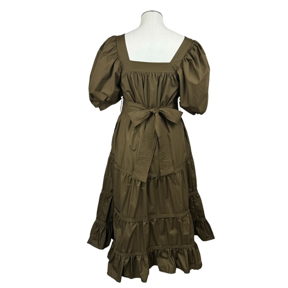 En Saison Women's Dress Size XS Olive Green Tiered Maxi Square Neck Puff Sleeve - Picture 5 of 12